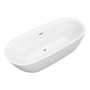 Ami Series 67 in. x 30 in. Flat Bottom Acrylic Freestanding 91 Gallon Soaking Bathtub with Center Drain in Glossy White