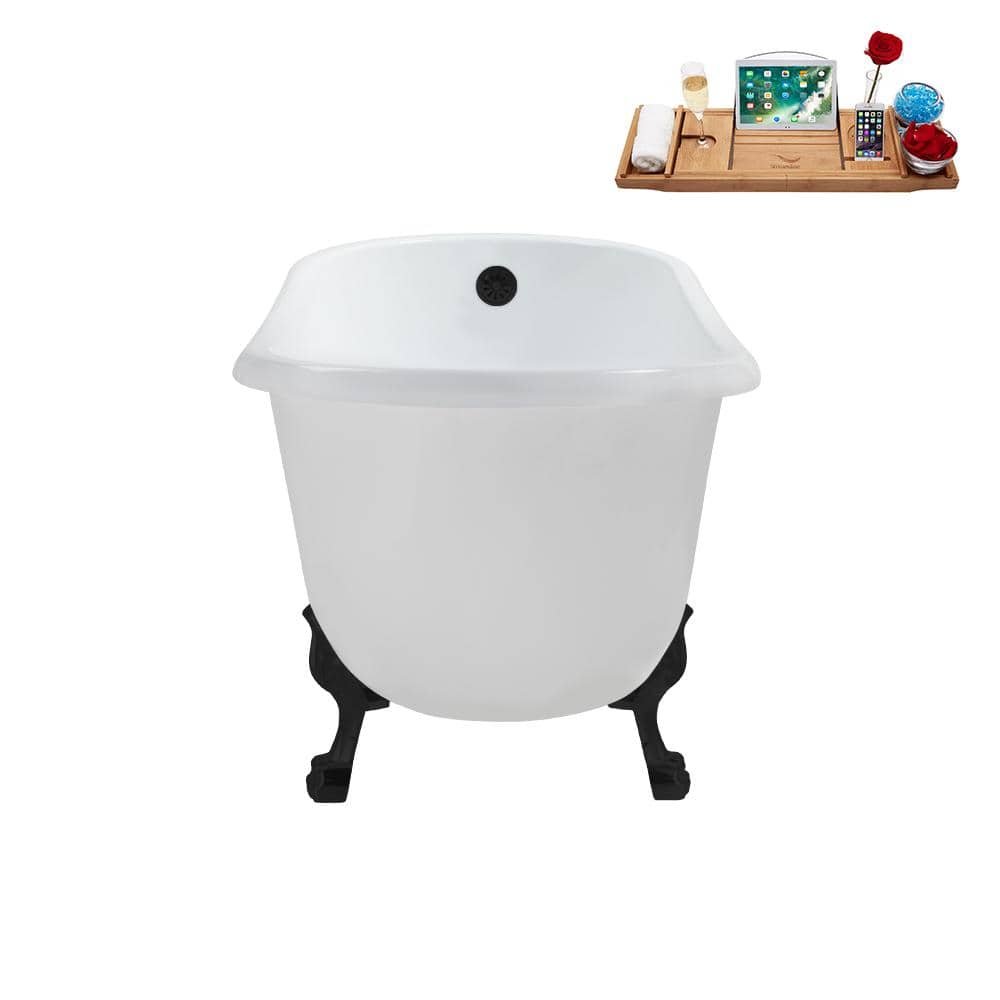 57 in. Acrylic Clawfoot Non-Whirlpool Bathtub in Glossy White with Matte Black Drain and Matte Black Clawfeet - Image 4
