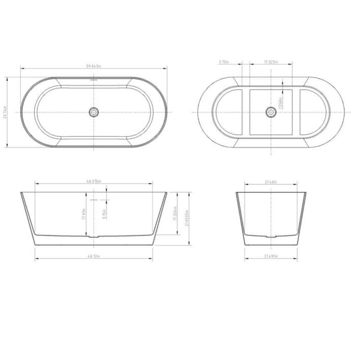 Freestanding 59.8in. L 28.7in. W Soaking Acrylic Flatbottom Stand Alone Non-Whirlpool Center Drain Bathtub Glossy White - Image 2