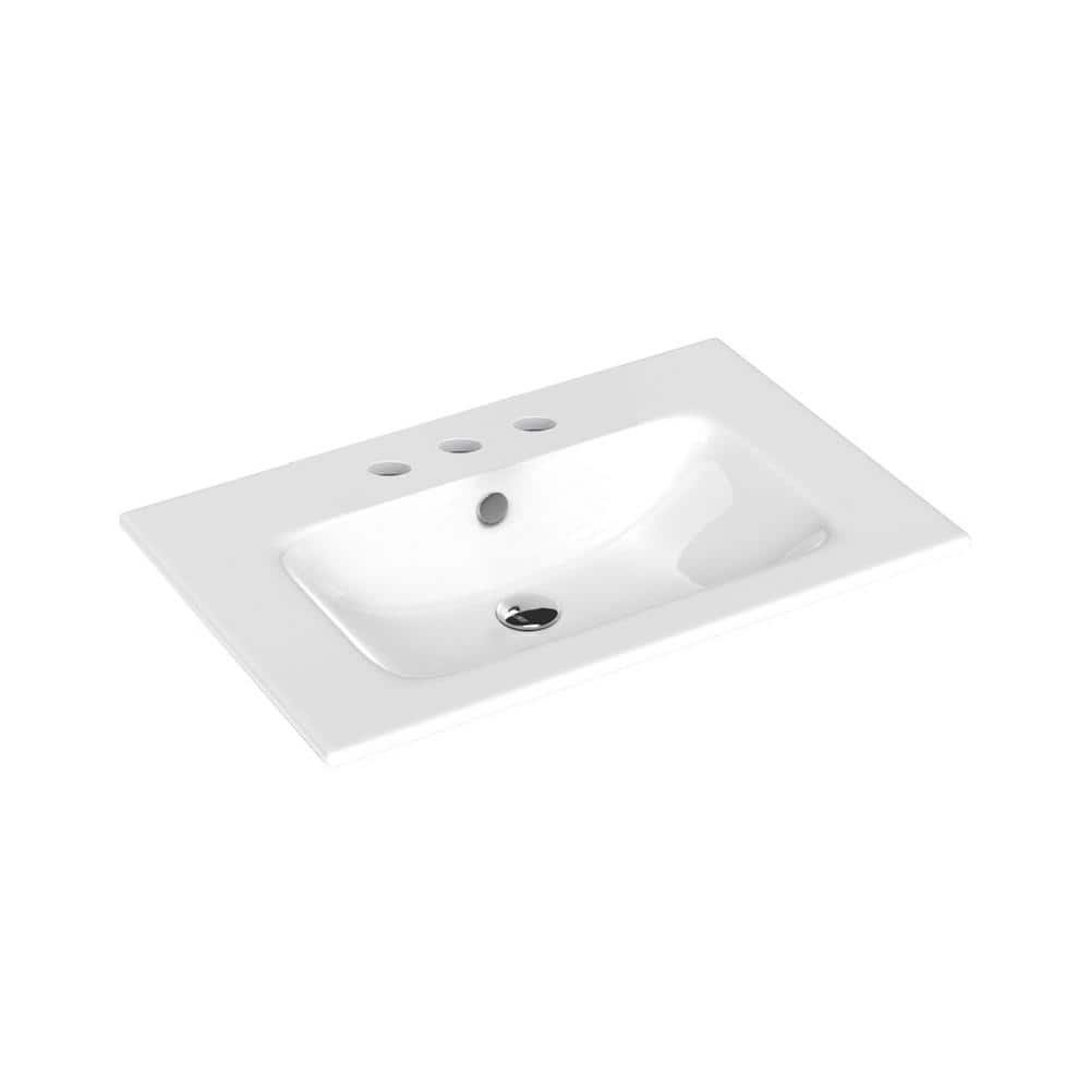 Joy 28 in. Drop-In Rectangular Bathroom Sink in Glossy White Ceramic with Three Faucet Holes