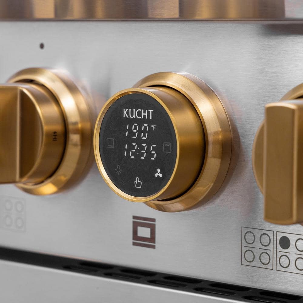 48 in. 6.7 cu.ft. 8-Burners Dual Fuel Range Propane Gas in Stainless Steel with Gold Accents and Digital Dial Thermostat - Image 2