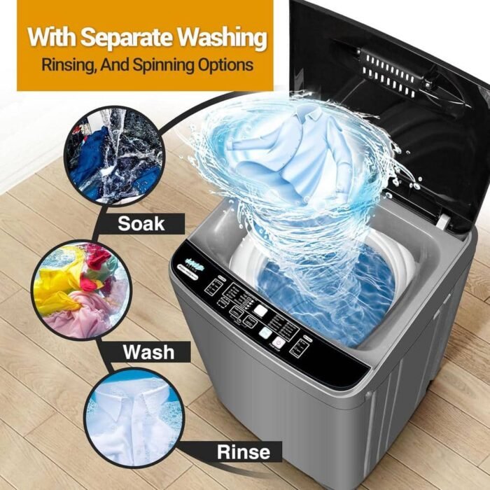 1.38 cu. ft. 17.7 lbs. Full-Automatic Top Load Washer, Smart Washing Machine with Drain Pump, 10 Wash Programs in Grey - Image 2