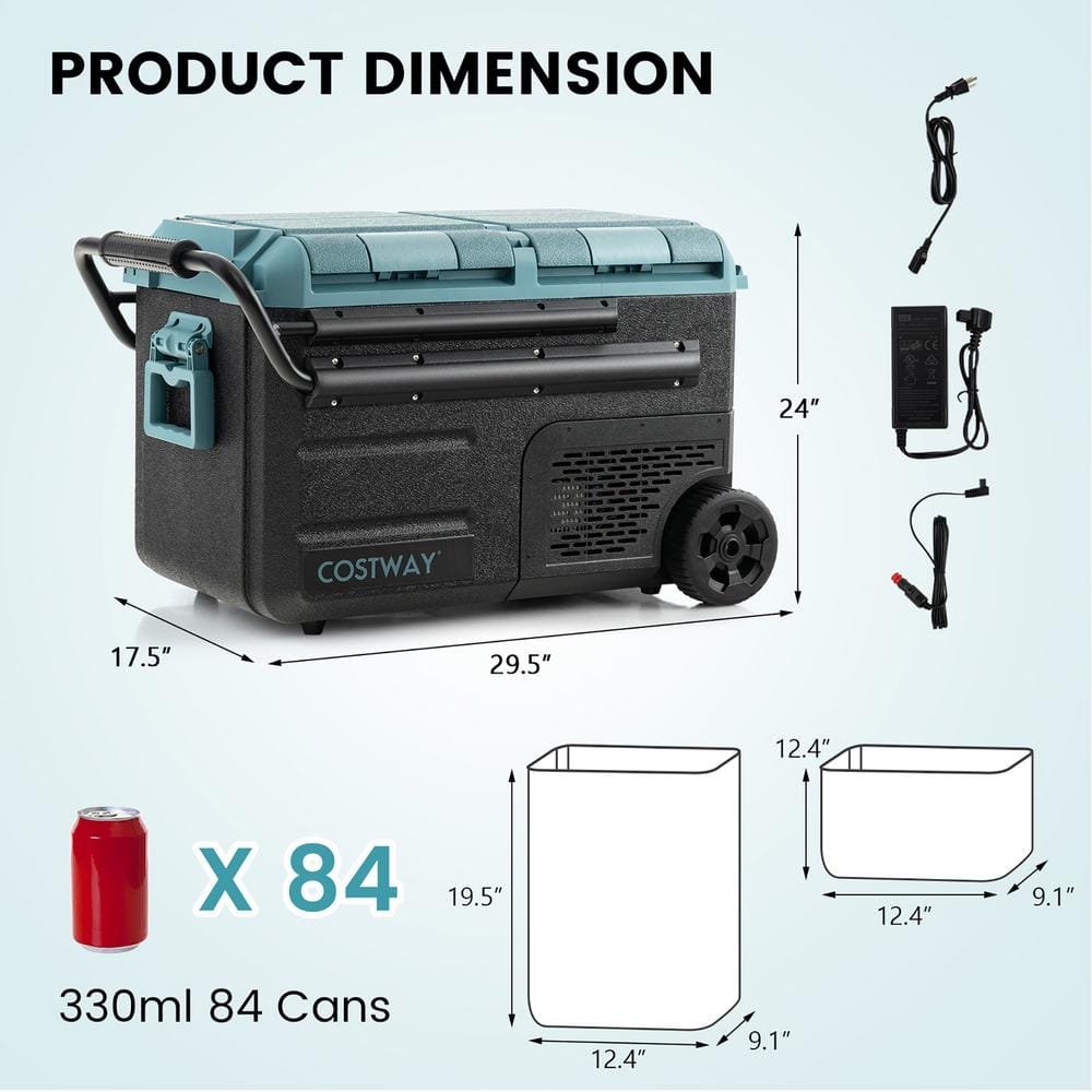 61 Quart Car Refrigerator Portable 12/24V DC & 110-240V AC Dual Zone Car Freezer in Green - Image 3