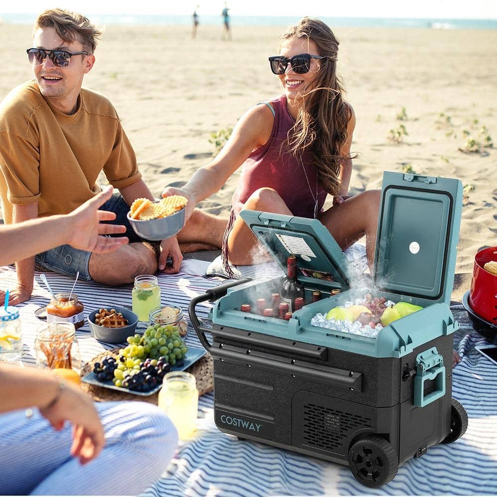 61 Quart Car Refrigerator Portable 12/24V DC & 110-240V AC Dual Zone Car Freezer in Green - Image 2