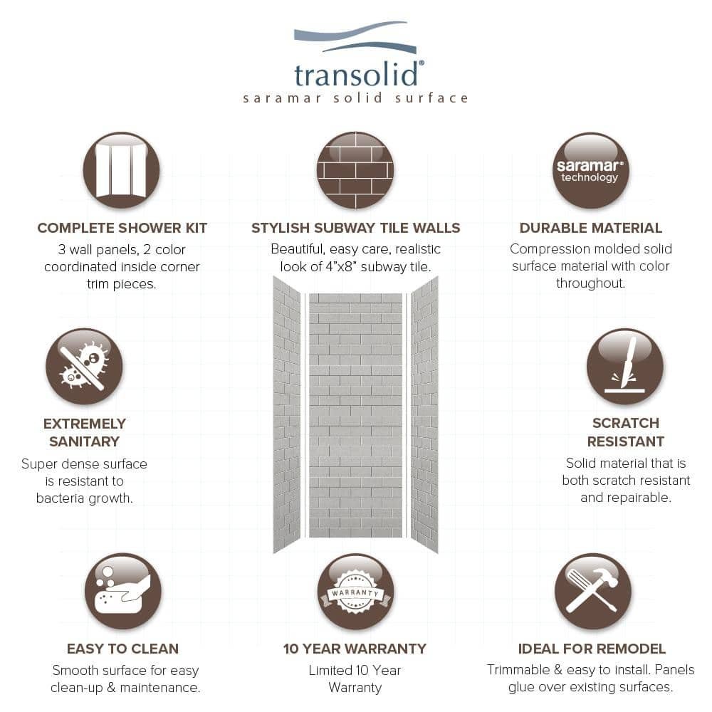 SaraMar 36 in. x 36 in. x 96 in. 3-Piece Easy Up Adhesive Alcove Shower Wall Surround in Grey Beach - Image 3