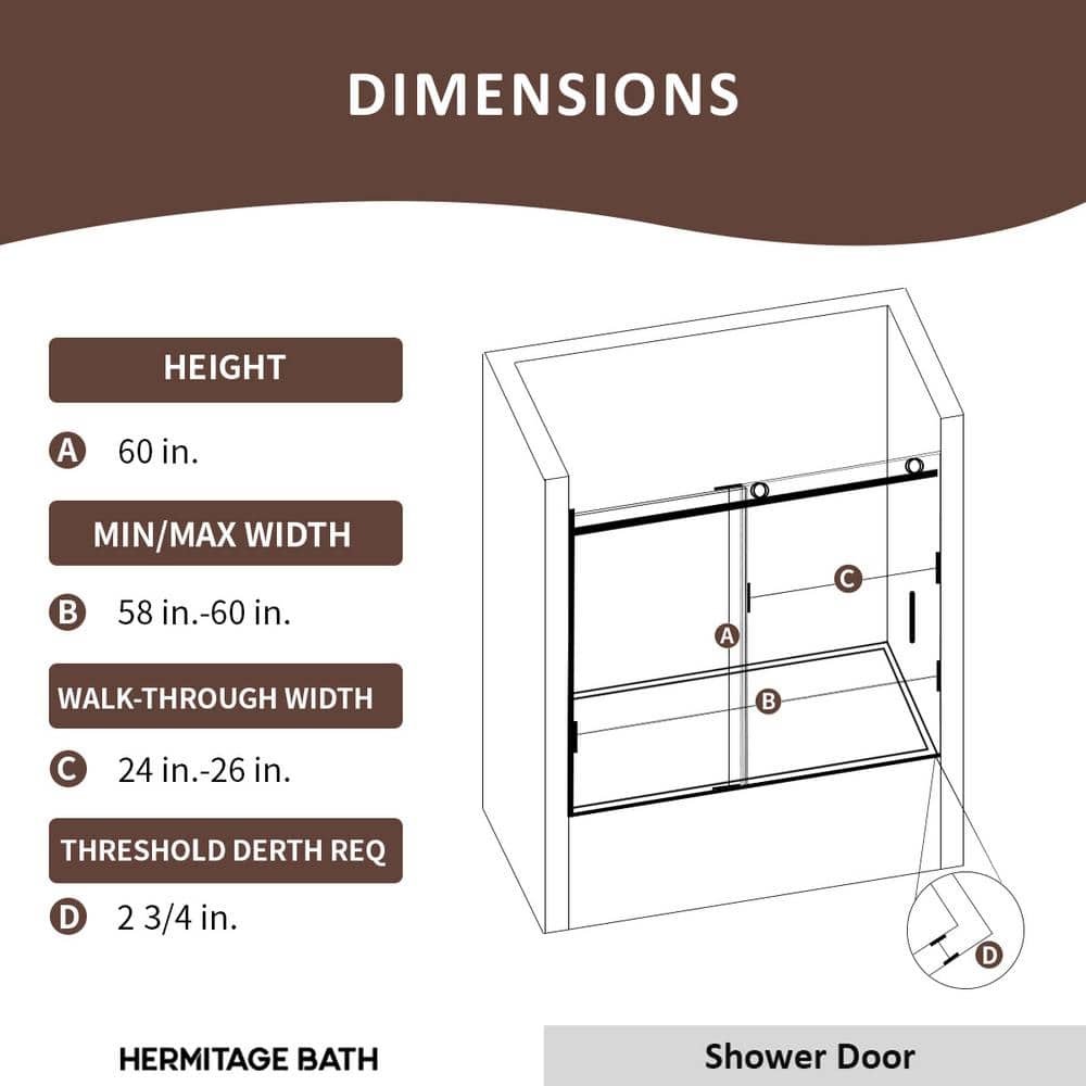 Brewo 60 in. W x 60 in. H Sliding Semi-Frameless Tub Door in Matte Black Finish with Clear Glass - Image 3