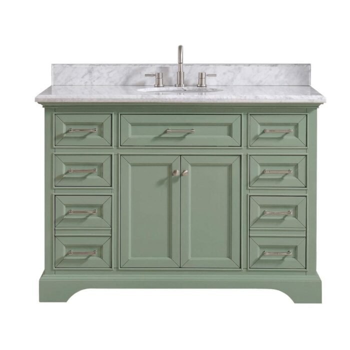 Windlowe 49 in. Single Sink Green Bath Vanity with White Carrara Marble Top (Assembled) - Image 2