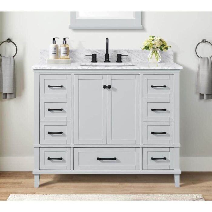 Merryfield 43 in. Single Sink Dove Grey Bath Vanity with White Carrara Marble Top (Assembled)