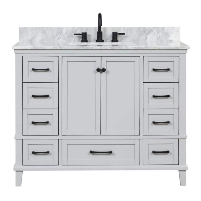 Merryfield 43 in. Single Sink Dove Grey Bath Vanity with White Carrara Marble Top (Assembled) - Image 2