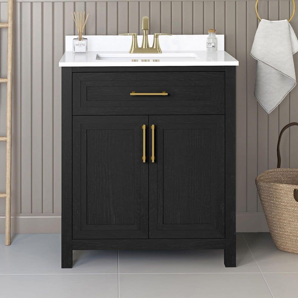 Beaufort 30 in. Single Sink Black Bath Vanity with White Engineered Stone Top (Assembled)