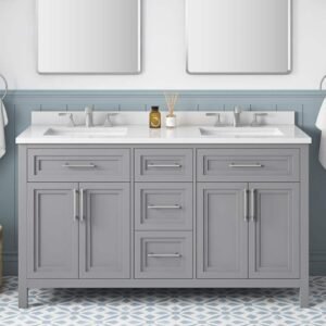 Mayfield 60 in. Double Sink American Gray Bath Vanity with White Engineered Stone Top (Assembled)