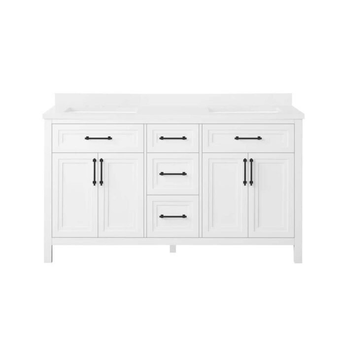 Mayfield 60 in. Double Sink White Bath Vanity with White Engineered Stone Top (Assembled) - Image 2