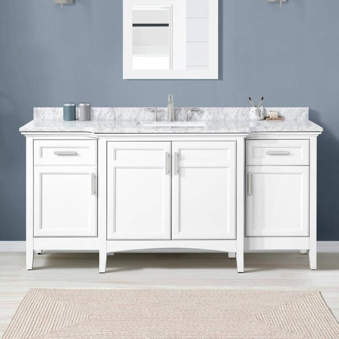 Sassy 72 in. Single Sink White Bath Vanity with Carrara Marble Top (Assembled)