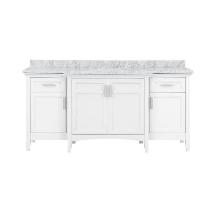 Sassy 72 in. Single Sink White Bath Vanity with Carrara Marble Top (Assembled) - Image 2