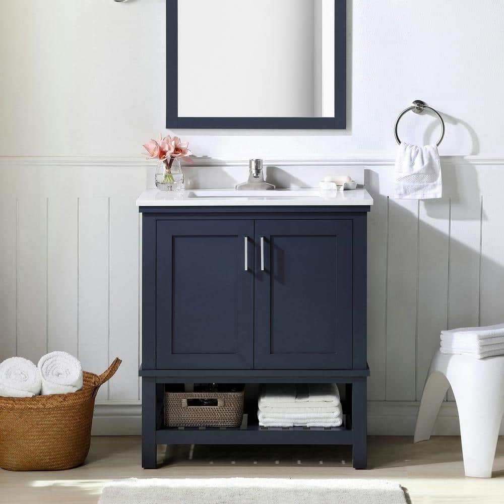 Tupelo 30 in. Single Sink Midnight Blue Bath Vanity with White Engineered Stone Top (Assembled)