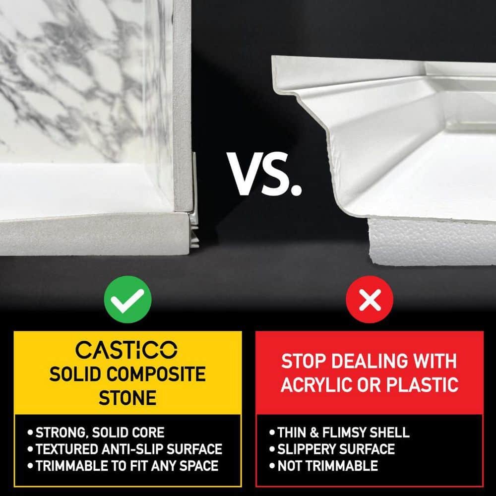 60 in. x 32 in. x 84 in. Alcove Solid Composite Stone Shower Kit-Italian Ice Walls and L/R WH Sand Shower Pan Base - Image 2