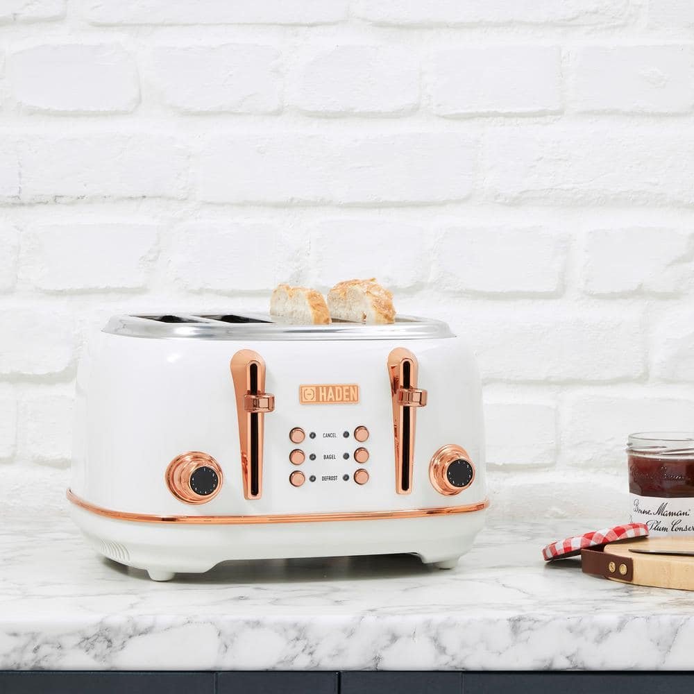 Heritage 1500-Watt 4-Slice Ivory and Copper Wide Slot Retro Toaster with Removable Crumb Tray and Browning Control - Image 2
