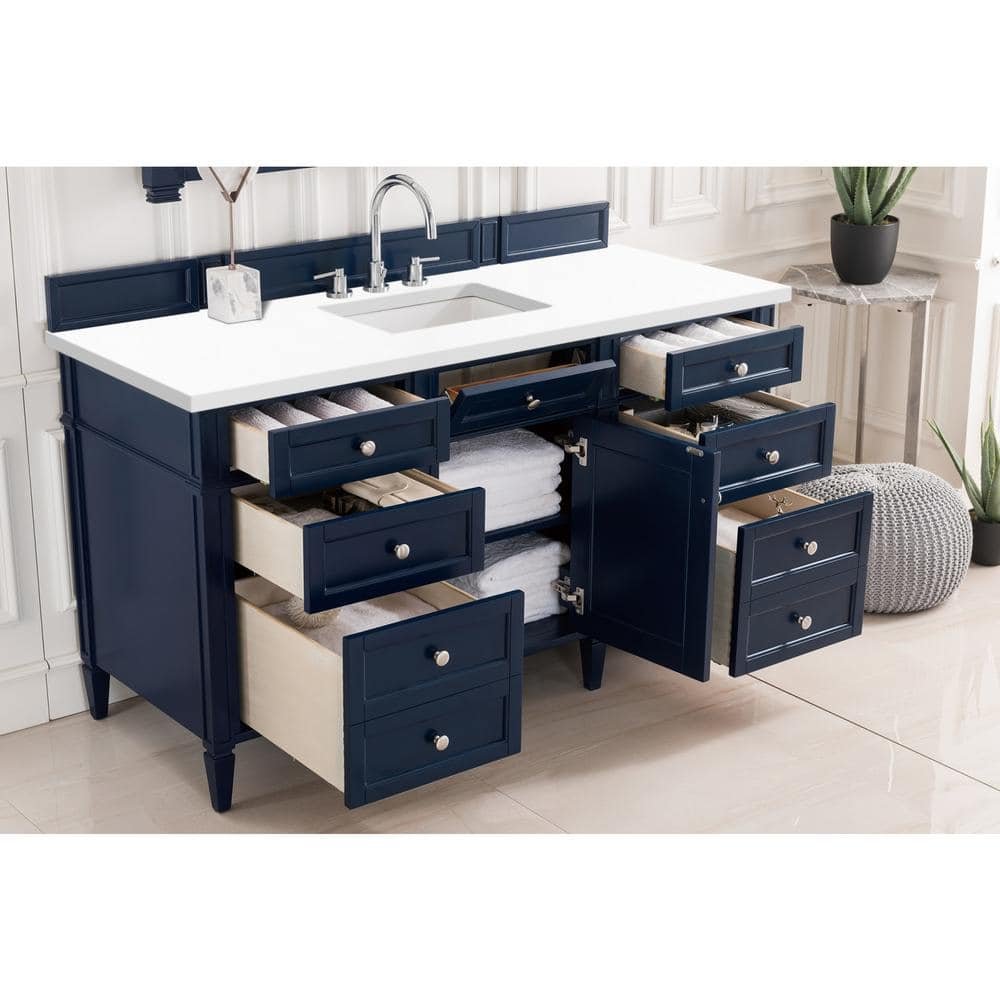 Brittany 60.0 in. W x 23.5 in. D x 34 in. H Bathroom Vanity in Victory Blue with White Zeus Quartz Top - Image 4
