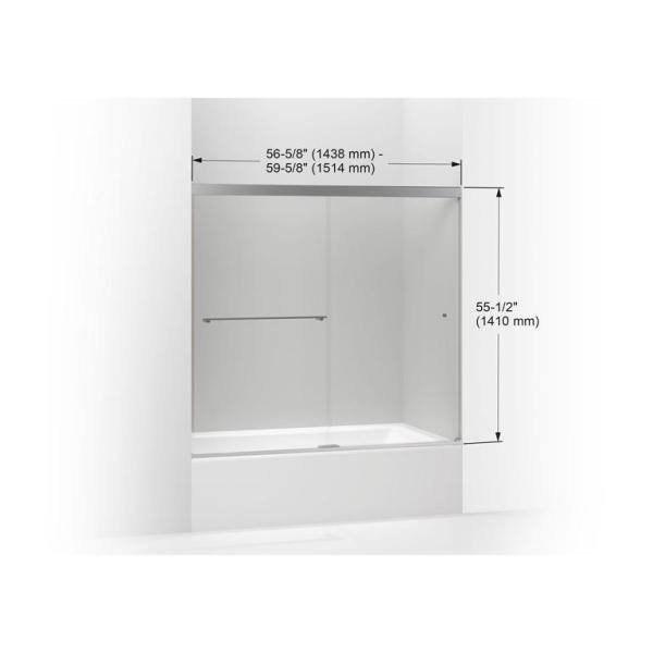 Revel 57-60 in. x 56 in. Frameless Sliding Tub Door in Anodized Brushed Nickel with Handle with Clear Glass - Image 3
