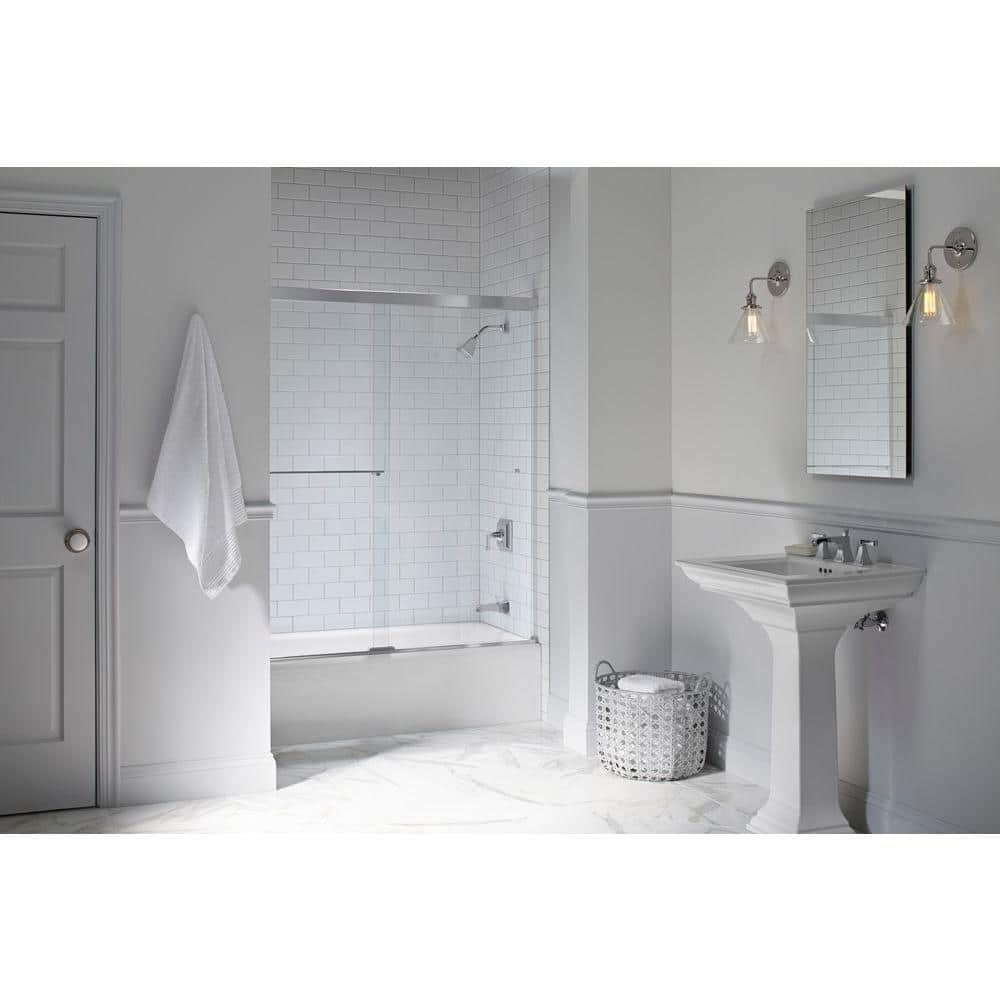 Revel 57-60 in. x 56 in. Frameless Sliding Tub Door in Anodized Brushed Nickel with Handle with Clear Glass