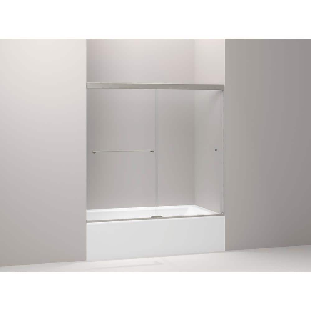 Revel 57-60 in. x 56 in. Frameless Sliding Tub Door in Anodized Brushed Nickel with Handle with Clear Glass - Image 2