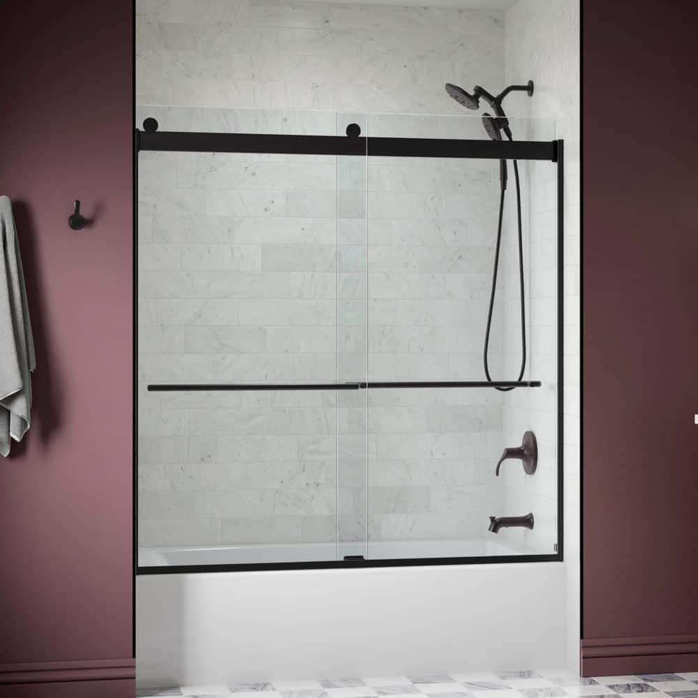Claro 57 - 60 in. W x 62 in. H Frameless Sliding Tub Door in Matte Black with 1/4 in. thick Crystal Clear Glass - Image 3