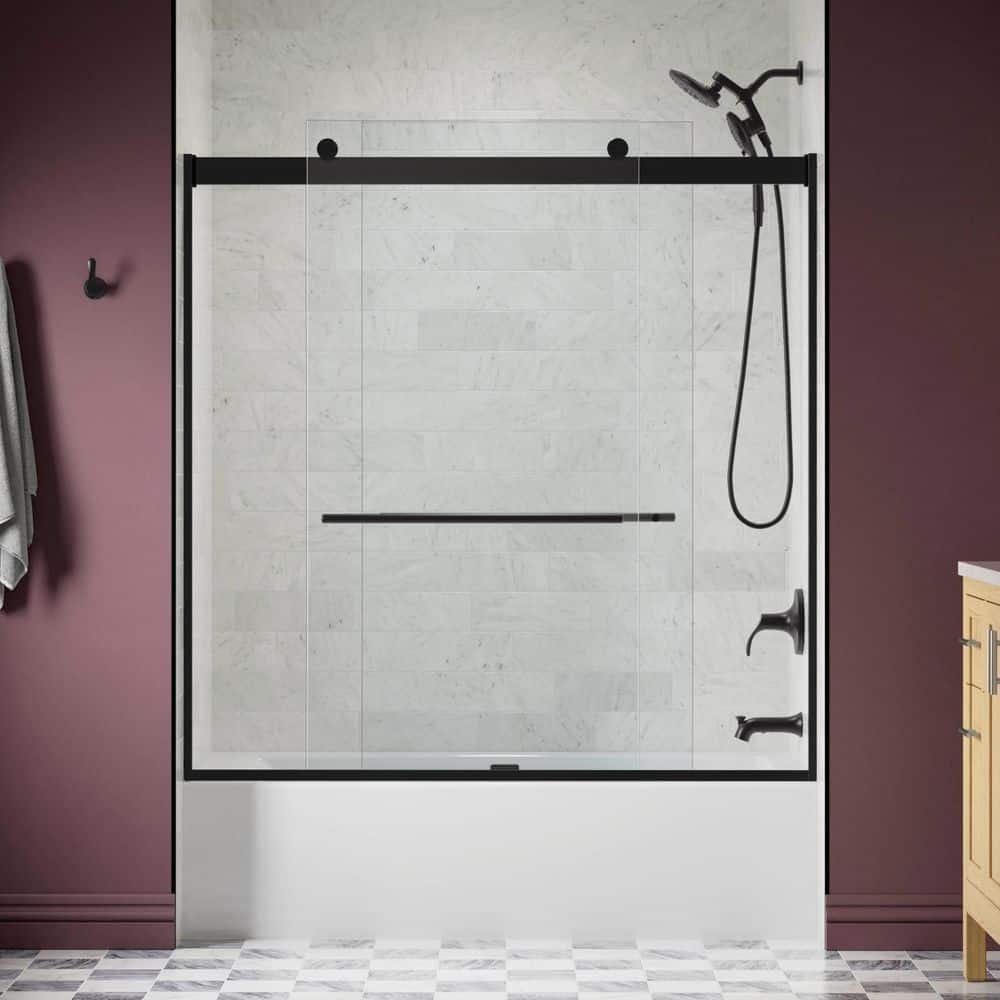 Claro 57 - 60 in. W x 62 in. H Frameless Sliding Tub Door in Matte Black with 1/4 in. thick Crystal Clear Glass - Image 4