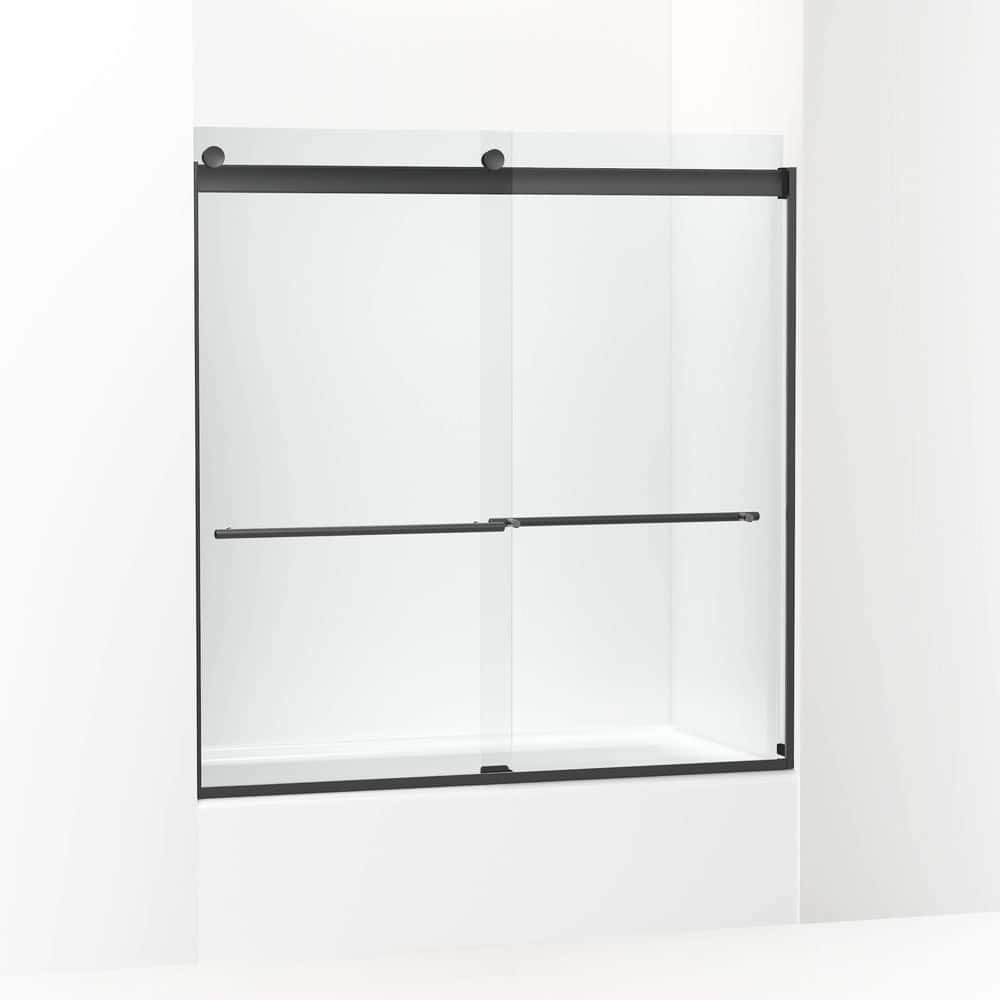 Claro 57 - 60 in. W x 62 in. H Frameless Sliding Tub Door in Matte Black with 1/4 in. thick Crystal Clear Glass - Image 2