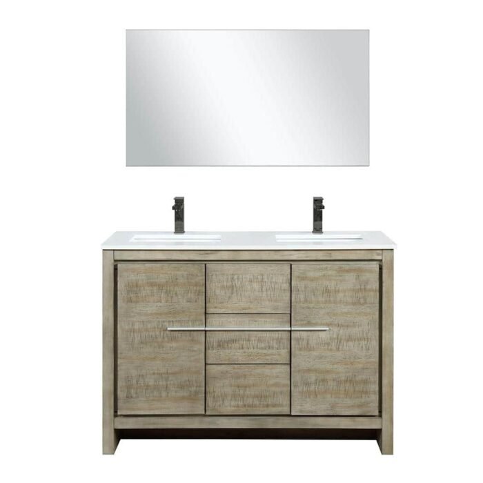 Lafarre 48 in W x 20 in D Rustic Acacia Double Bath Vanity, White Quartz Top, Gun Metal Faucet Set and 43 in Mirror - Image 2