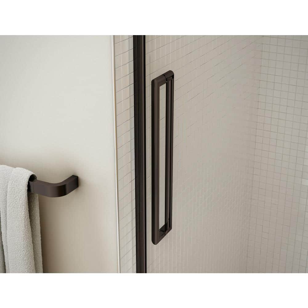 Utile 32 in. x 60 in. x 81 in. Bath and Shower Combo in Marble Carrara with New Town Left Drain, Halo Door Dark Bronze - Image 2