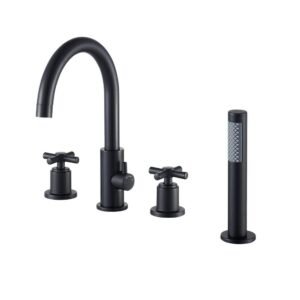 Sundale 2-Handle Deck-Mount Roman Tub Faucet with Handshower in Matte Black