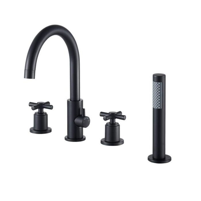 Sundale 2-Handle Deck-Mount Roman Tub Faucet with Handshower in Matte Black