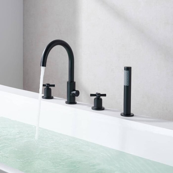 Sundale 2-Handle Deck-Mount Roman Tub Faucet with Handshower in Matte Black - Image 2