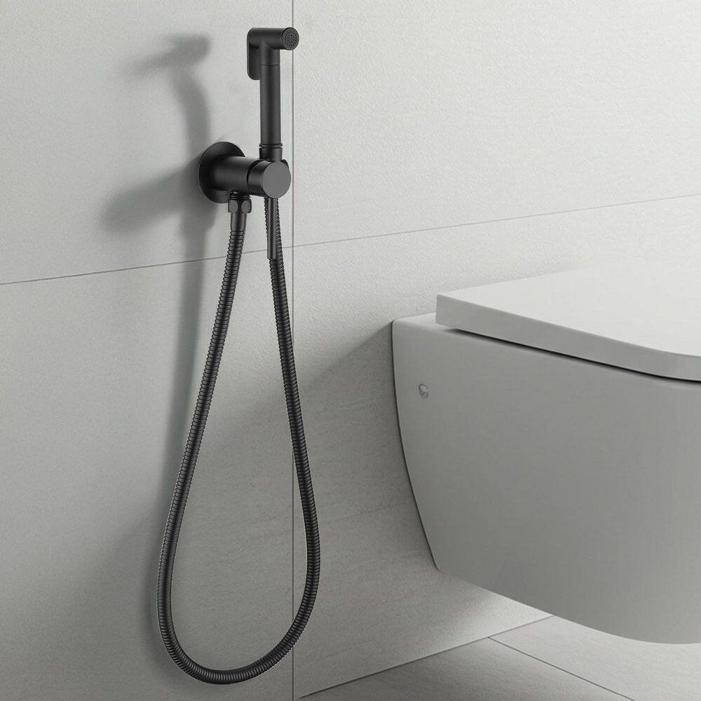 Single-Handle Bidet Faucet with Handle Wall Mount Bidet Sprayer for Toilet with Rough-In Valve in Matte Black