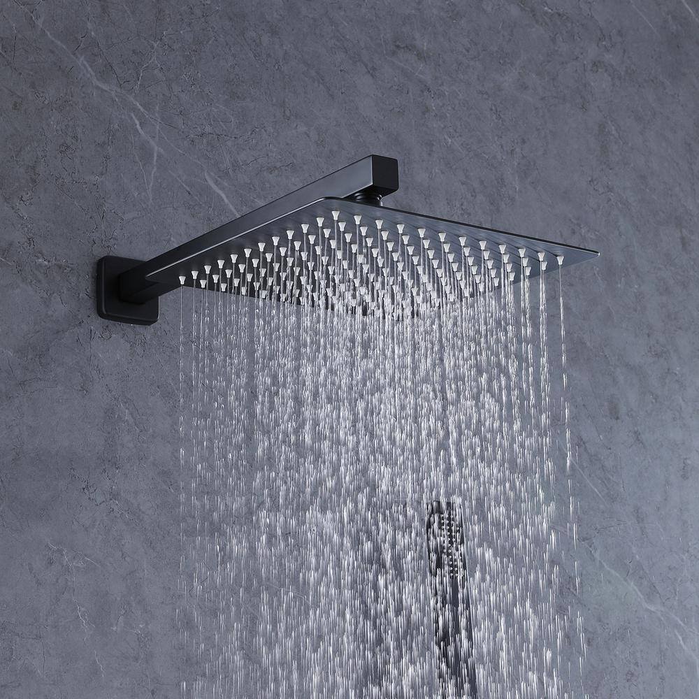 Waterfall Spout Single Handle 3-Spray Square High-Pressure Tub Shower Faucet 2.5 GPM in Matte Black (Valve Included) - Image 4