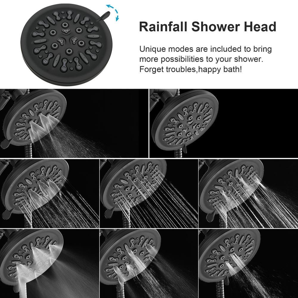 Single Handle 1-Spray Round Rain Shower Faucet Combo Set 1.8 GPM with Dual Function Pressure Balance Valve in. Black - Image 3