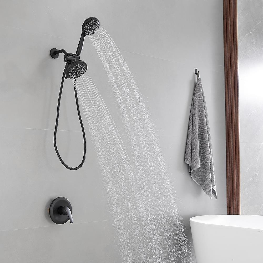 Single Handle 1-Spray Round Rain Shower Faucet Combo Set 1.8 GPM with Dual Function Pressure Balance Valve in. Black - Image 2