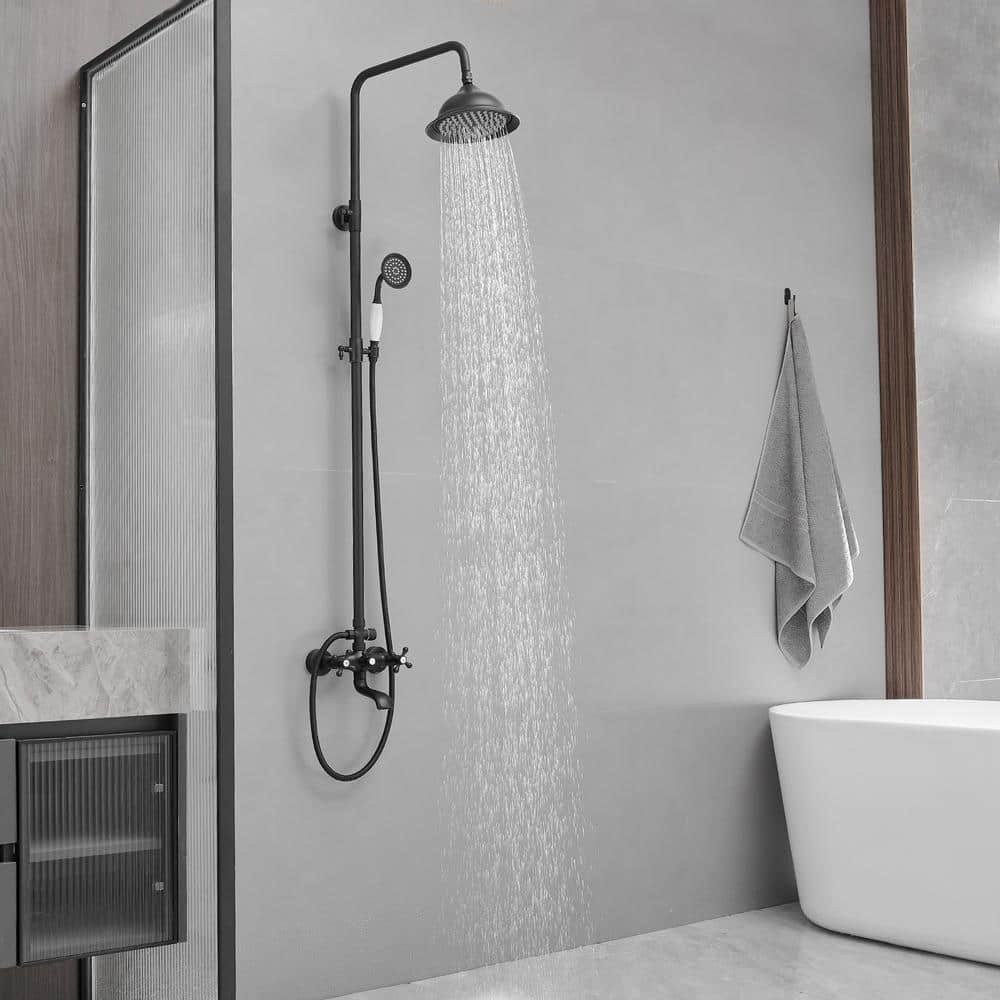 Double Handle 3-Spray Shower Faucet 1.8 GPM Wall Bar Shower Kit with High Pressure Tub Spout in. Matte Black - Image 2