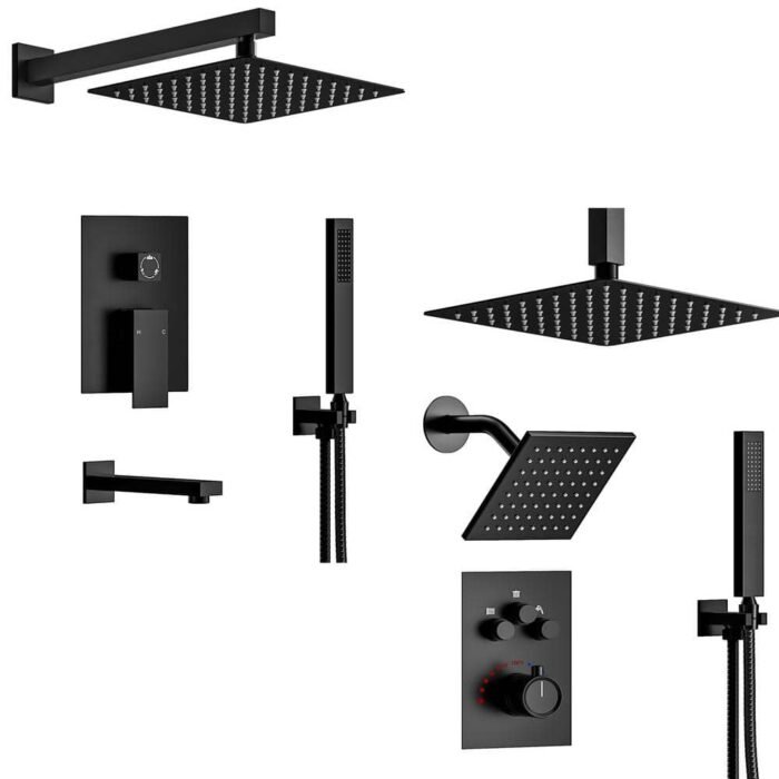 10 in. and 12 in. Dual Shower Head Triple Handles 3-Spray Tub and Shower Faucet 2.5 GPM in Matte Black Valve Included