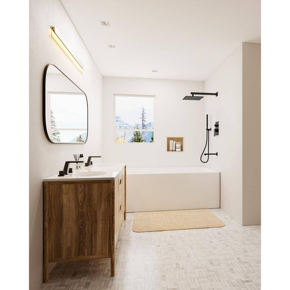 Double Handles 3-Spray 10 in. Wall Mount Shower Head Tub and Shower Faucet in Matte Black (Valve Included) - Image 3