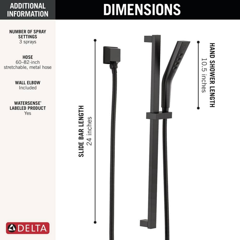 3-Spray Patterns Wall Mount Handheld Shower Head 1.75 GPM in Matte Black - Image 3