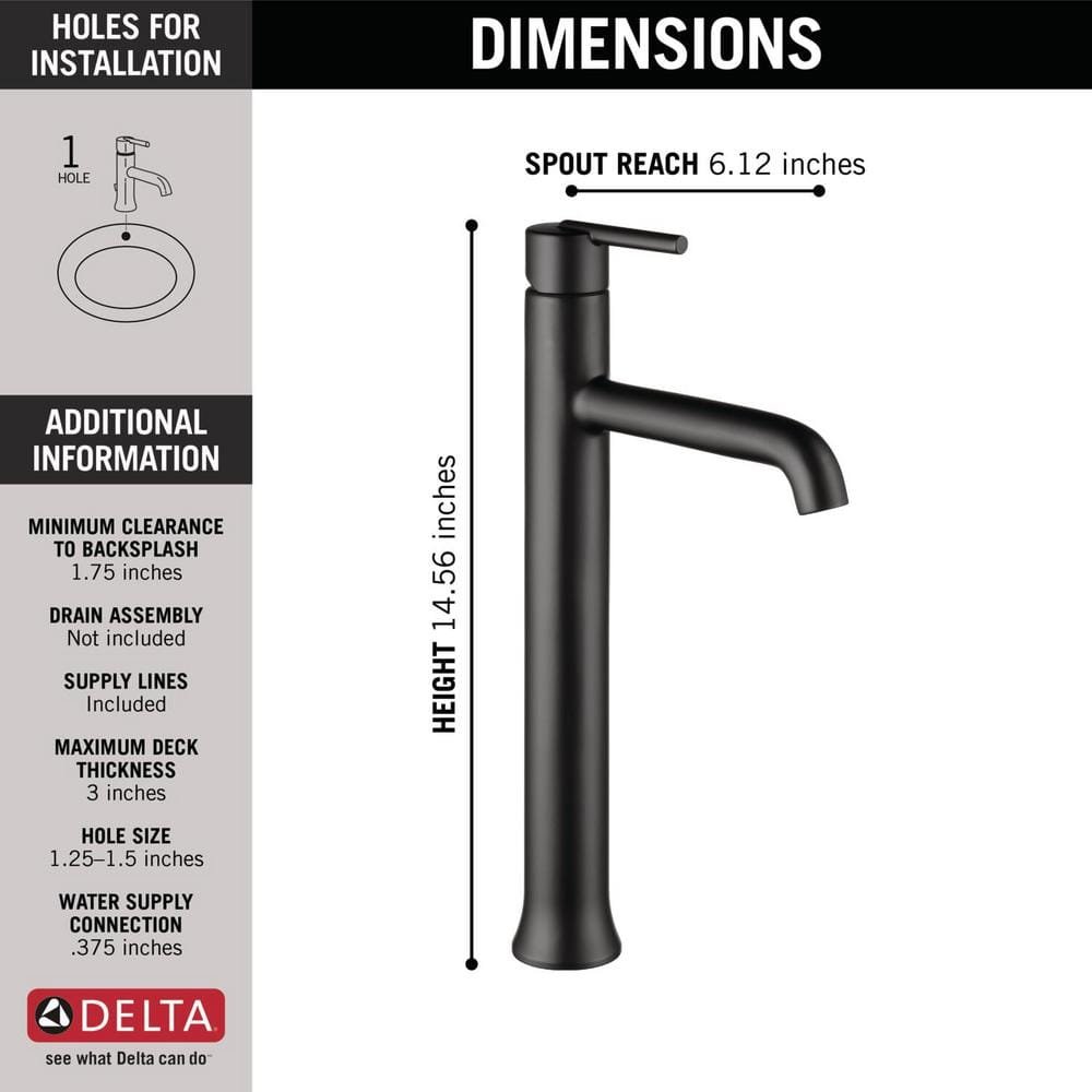 Trinsic Single Hole Single-Handle Vessel Bathroom Faucet in Matte Black - Image 3