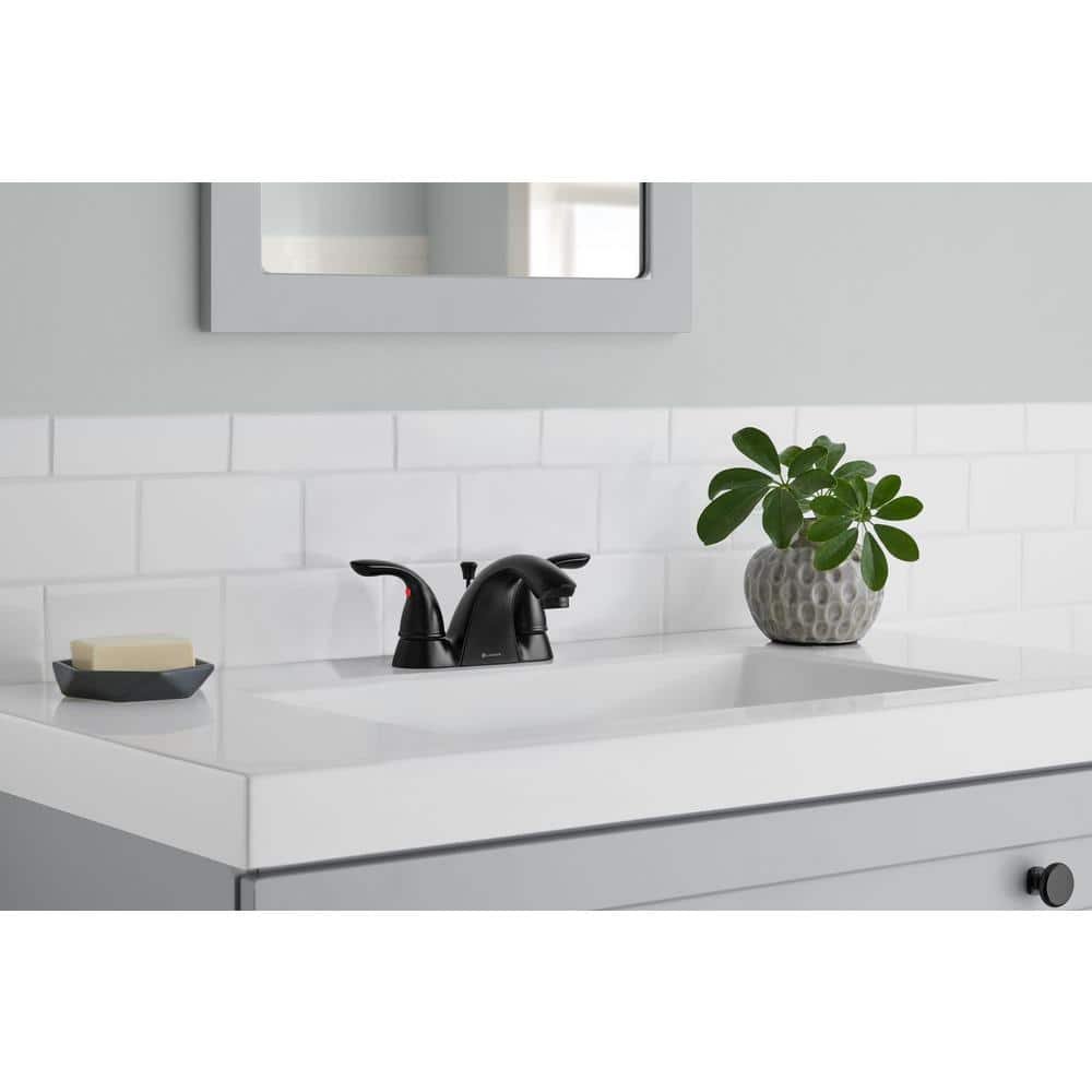 Builders 4 in. Centerset Double-Handle Bathroom Faucet in Matte Black - Image 2