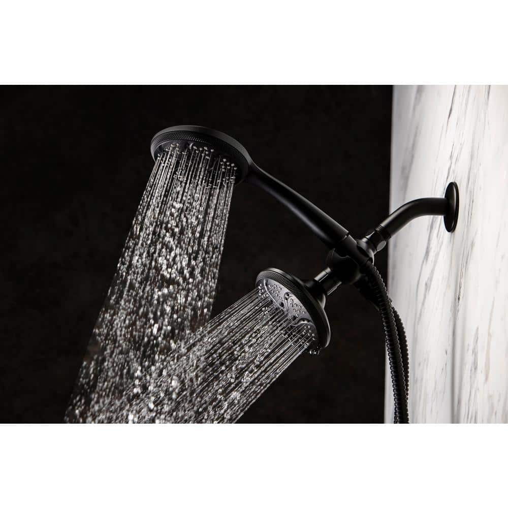 6 -Spray Patterns with 1.8 GPM 4.5 in. Wall Mount Dual Shower Heads in Matte Black - Image 2