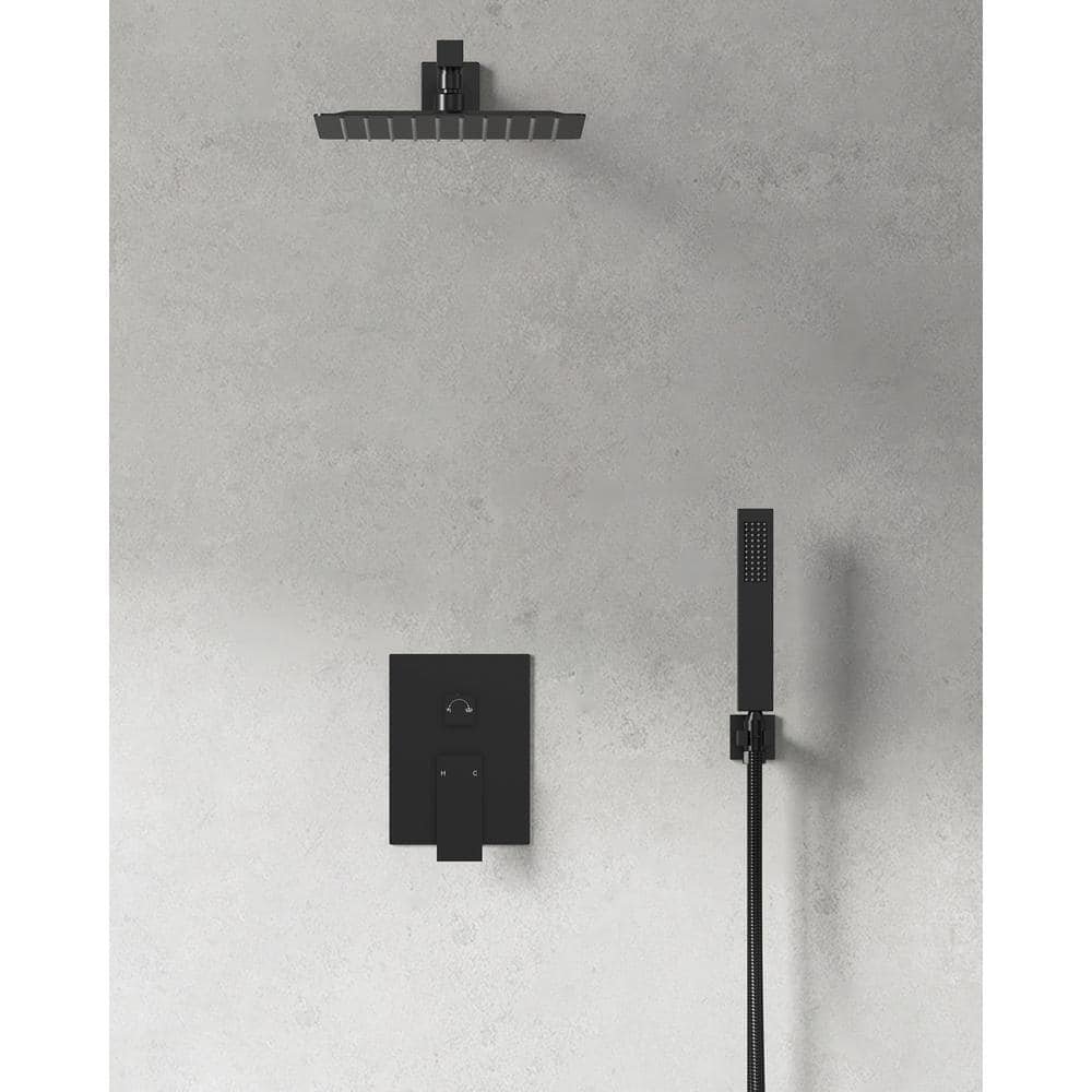 Pressure Balance Single Handle 2-Spray Wall Mount 10 in. Tub and Shower Faucet 2.5 GPM in. Matte Black Valve Included - Image 2