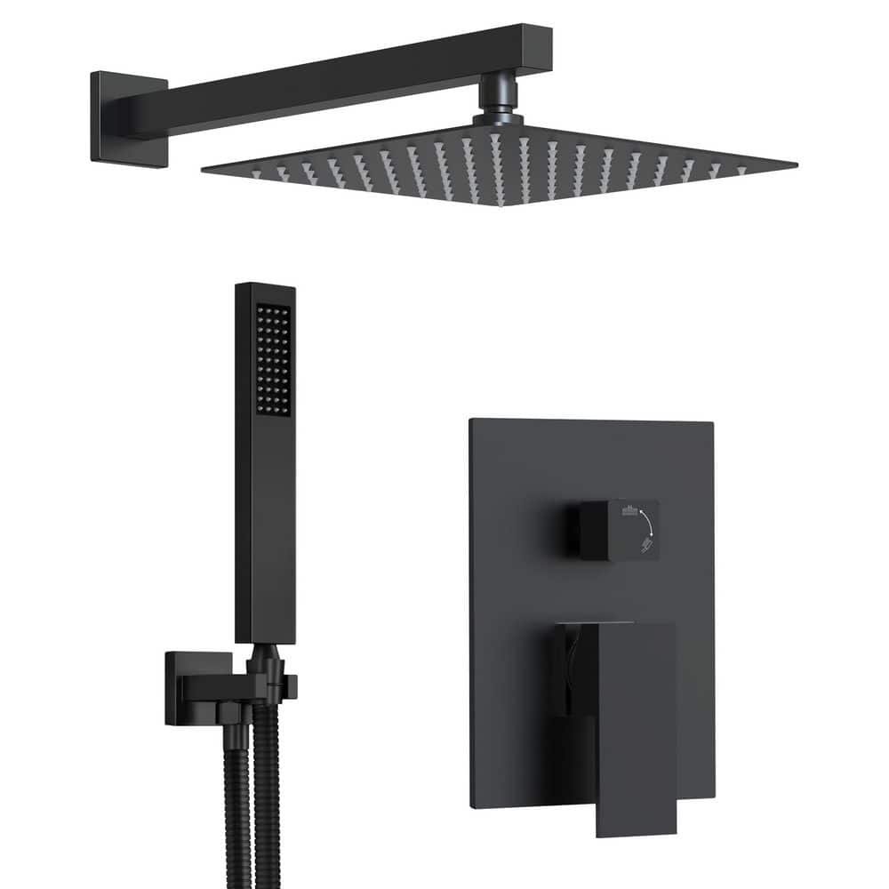 Pressure Balance Single Handle 2-Spray Wall Mount 10 in. Tub and Shower Faucet 2.5 GPM in. Matte Black Valve Included