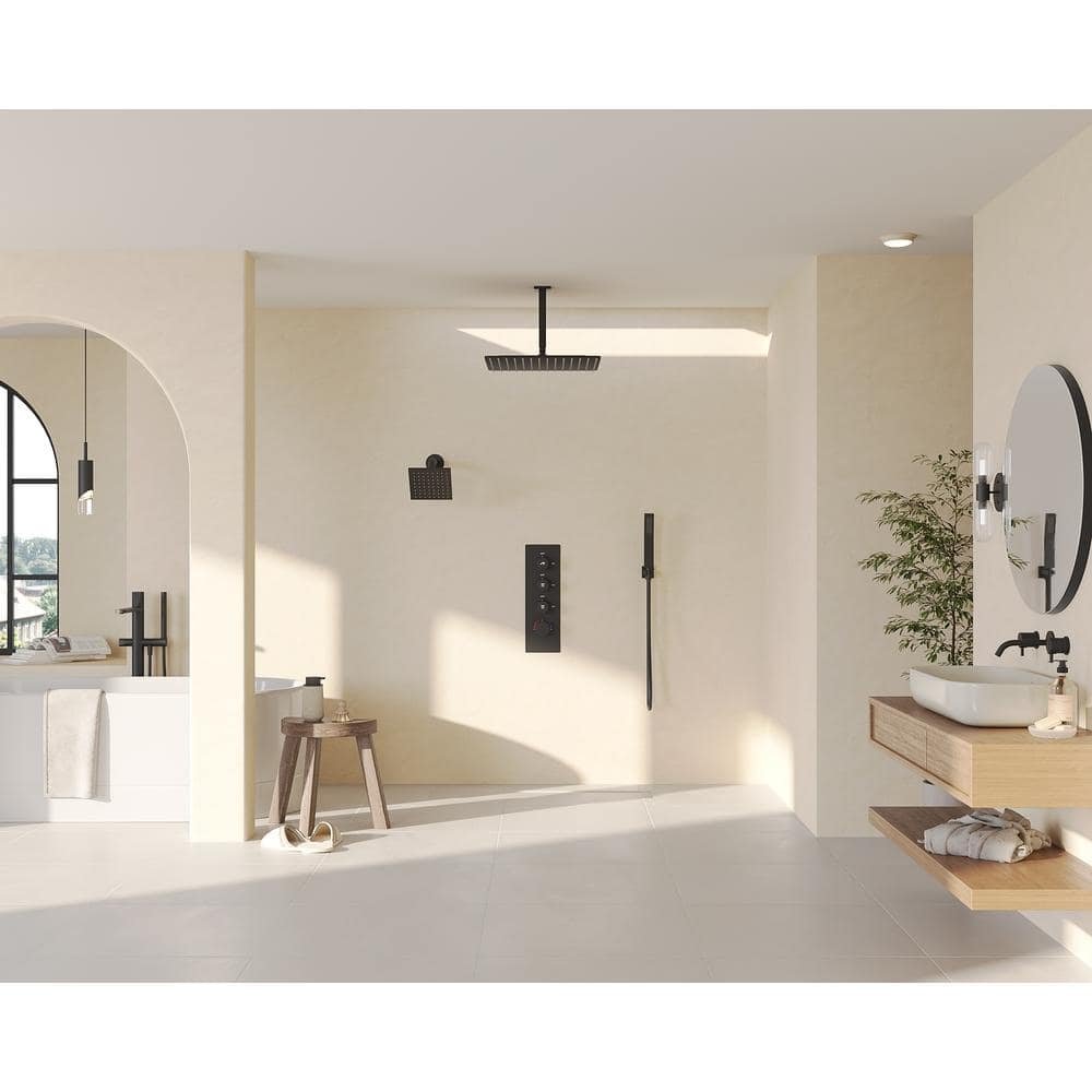 SerenityFlow Shower System 7-Spray 16 and 6 in. Dual Ceiling Mount Fixed and Handheld Shower Head 2.5 GPM in Matte Black - Image 3