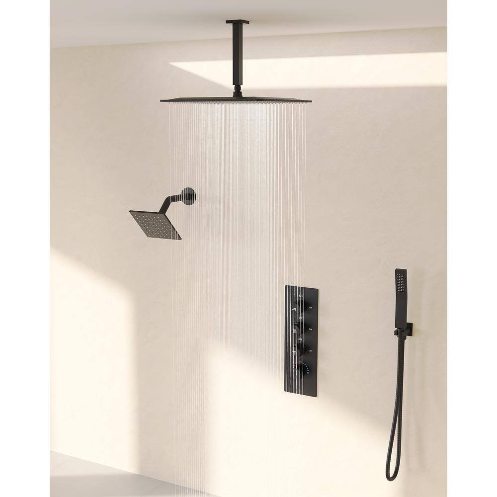 SerenityFlow Shower System 7-Spray 16 and 6 in. Dual Ceiling Mount Fixed and Handheld Shower Head 2.5 GPM in Matte Black - Image 2