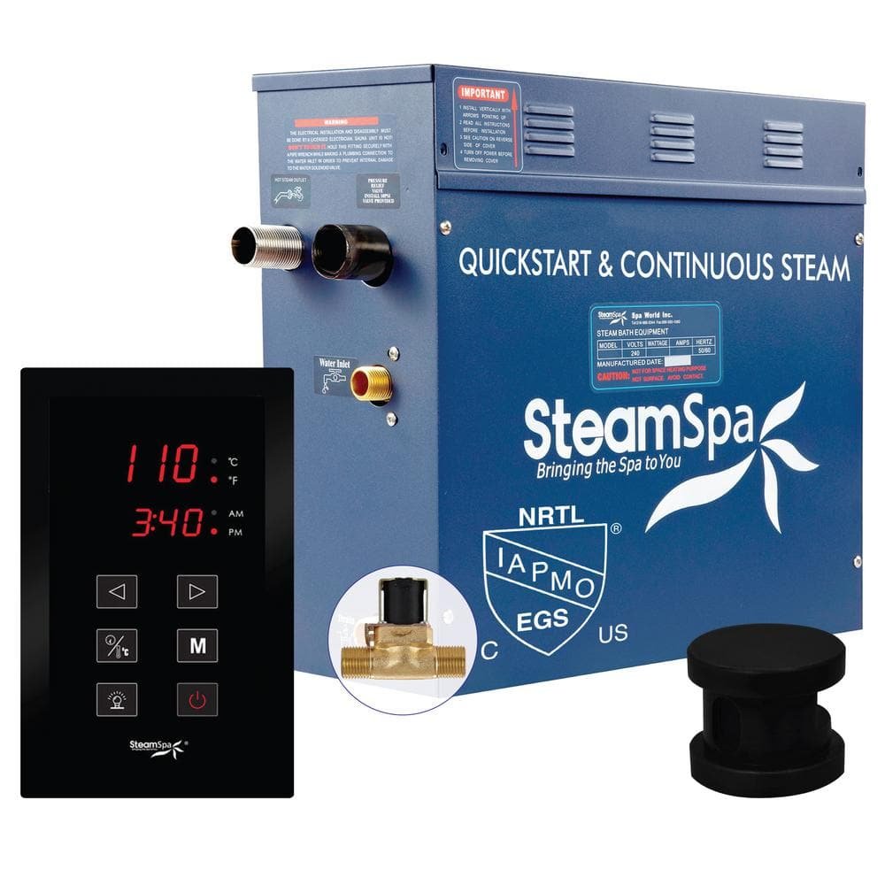 Oasis Series 7.5kW Steam Bath Generator with Continuous Steam Plus Quick Start Tech and Auto Drain in Matte Black
