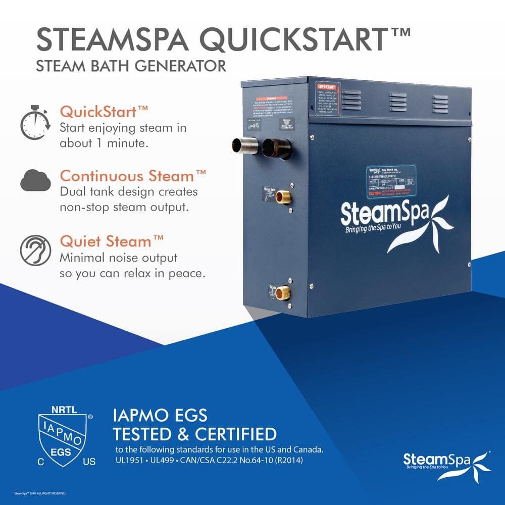 Oasis Series 7.5kW Steam Bath Generator Package with Continuous Steam and Quick Start Technology in Matte Black - Image 2